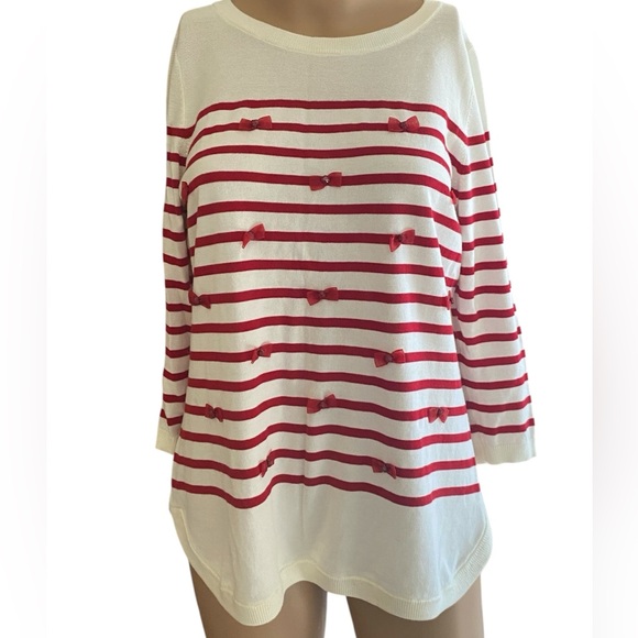 Talbots Red and Cream Striped Crew Neck Sweater - Picture 5 of 12